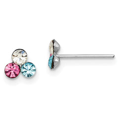 QGK187 Sterling Silver Madi K Rhodium-plated Polished Pink, Blue & White Crystal Children's Post Earrings