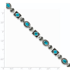 Sterling Silver Rhodium-plated Synth Turquoise and Marcasite Bracelet QH1035-7