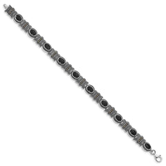 Sterling Silver Rhodium-plated Marcasite and Onyx 7.25 inch Bracelet QH1043-7.25