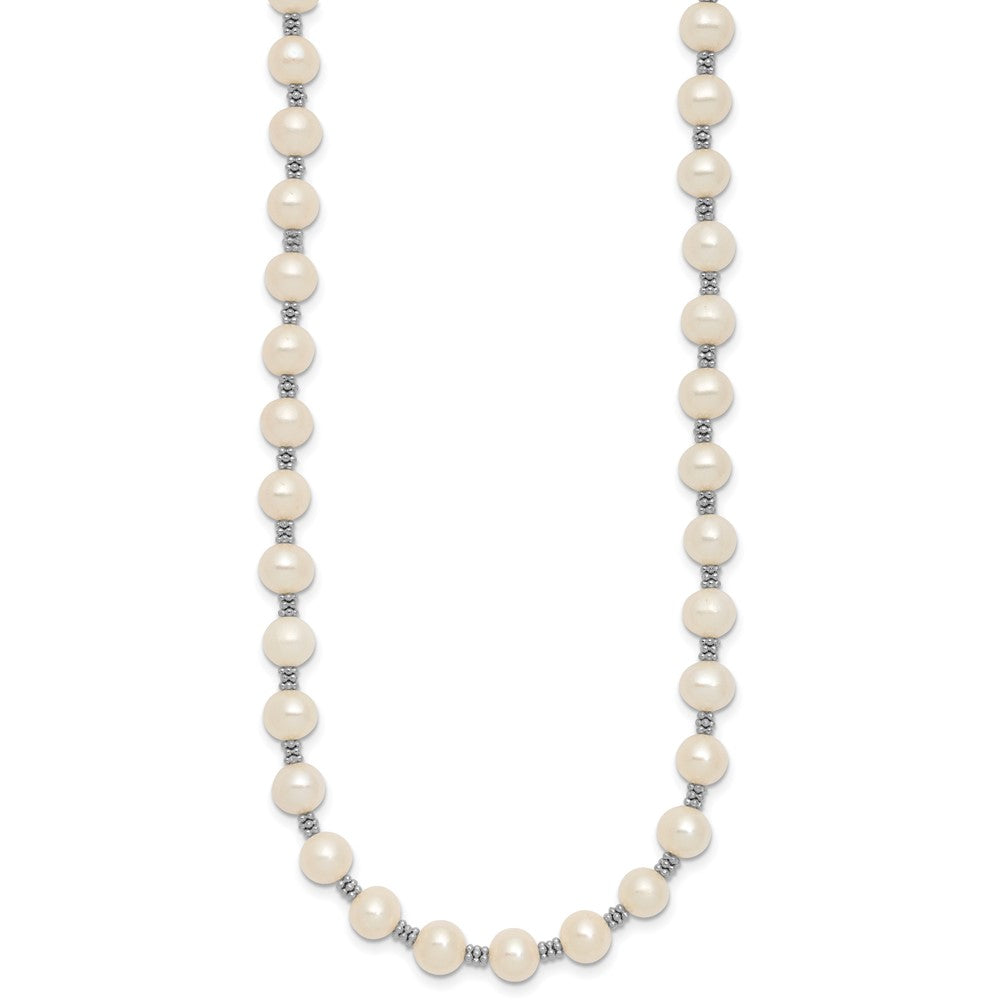 Sterling Silver Rhodium-plated 6-7mm White Round Freshwater Cultured Pearl 16 inch with 2 inch Extension Necklace QH1084-16