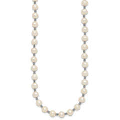 Sterling Silver Rhodium-plated 6-7mm White Round Freshwater Cultured Pearl 16 inch with 2 inch Extension Necklace QH1084-16