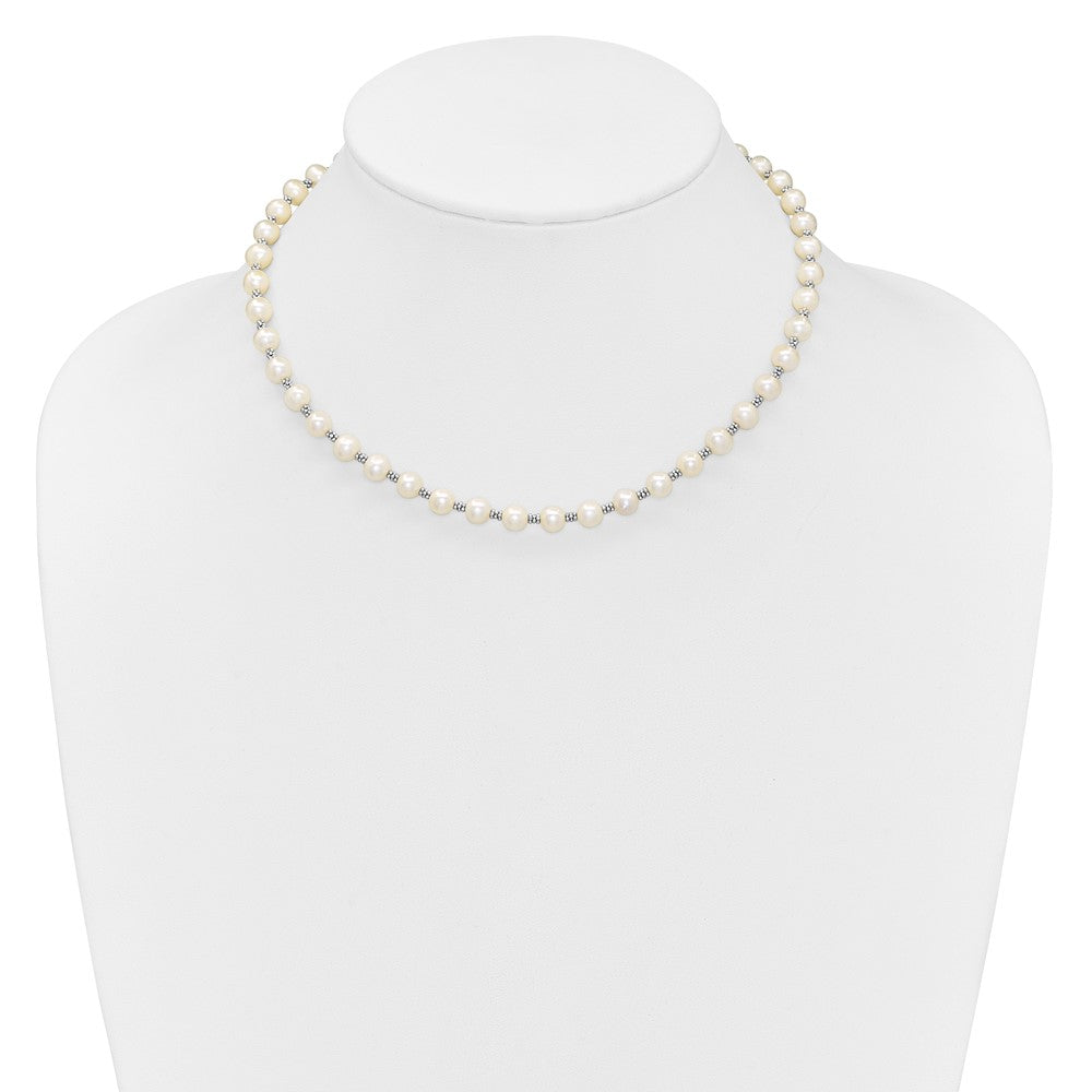 Sterling Silver Rhodium-plated 6-7mm White Round Freshwater Cultured Pearl 16 inch with 2 inch Extension Necklace QH1084-16