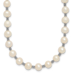 Sterling Silver Rhodium-plated 6-7mm White Round Freshwater Cultured Pearl 16 inch with 2 inch Extension Necklace QH1084-16