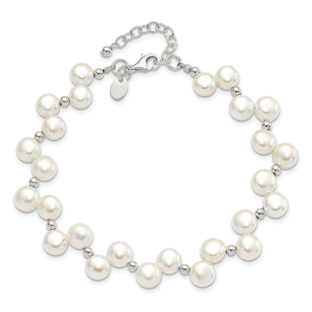 Sterling Silver FW Cultured Button Pearl 7.5in Bracelet QH1858-7.5