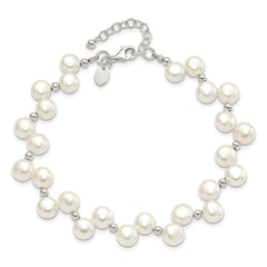 Sterling Silver FW Cultured Button Pearl 7.5in Bracelet QH1858-7.5