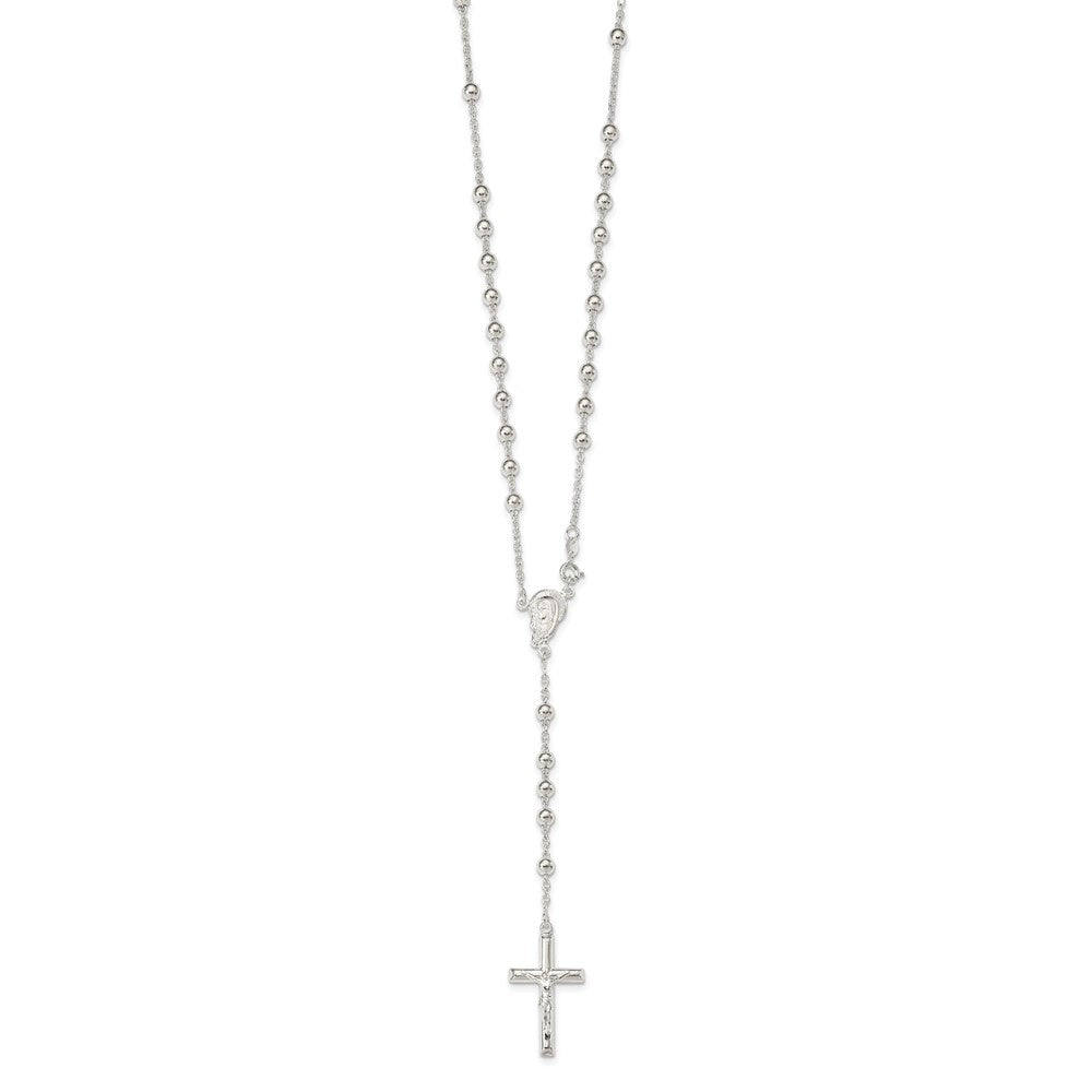 Sterling Silver Polished Beaded Rosary 30 inch Necklace QH2390-30