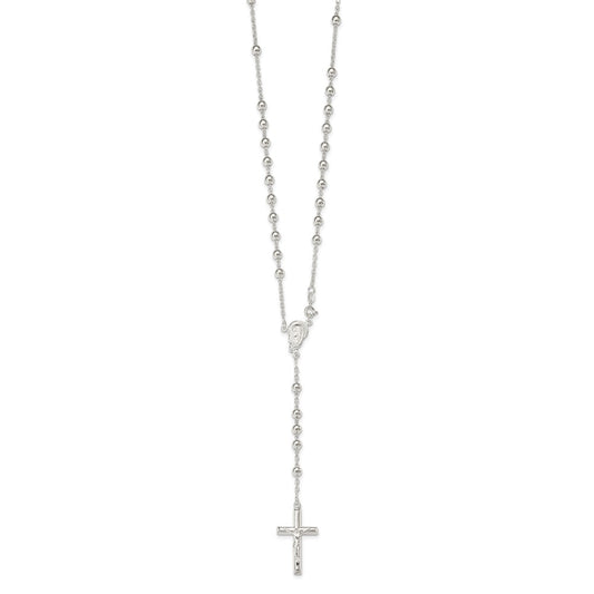 Sterling Silver Polished Beaded Rosary 30 inch Necklace QH2390-30