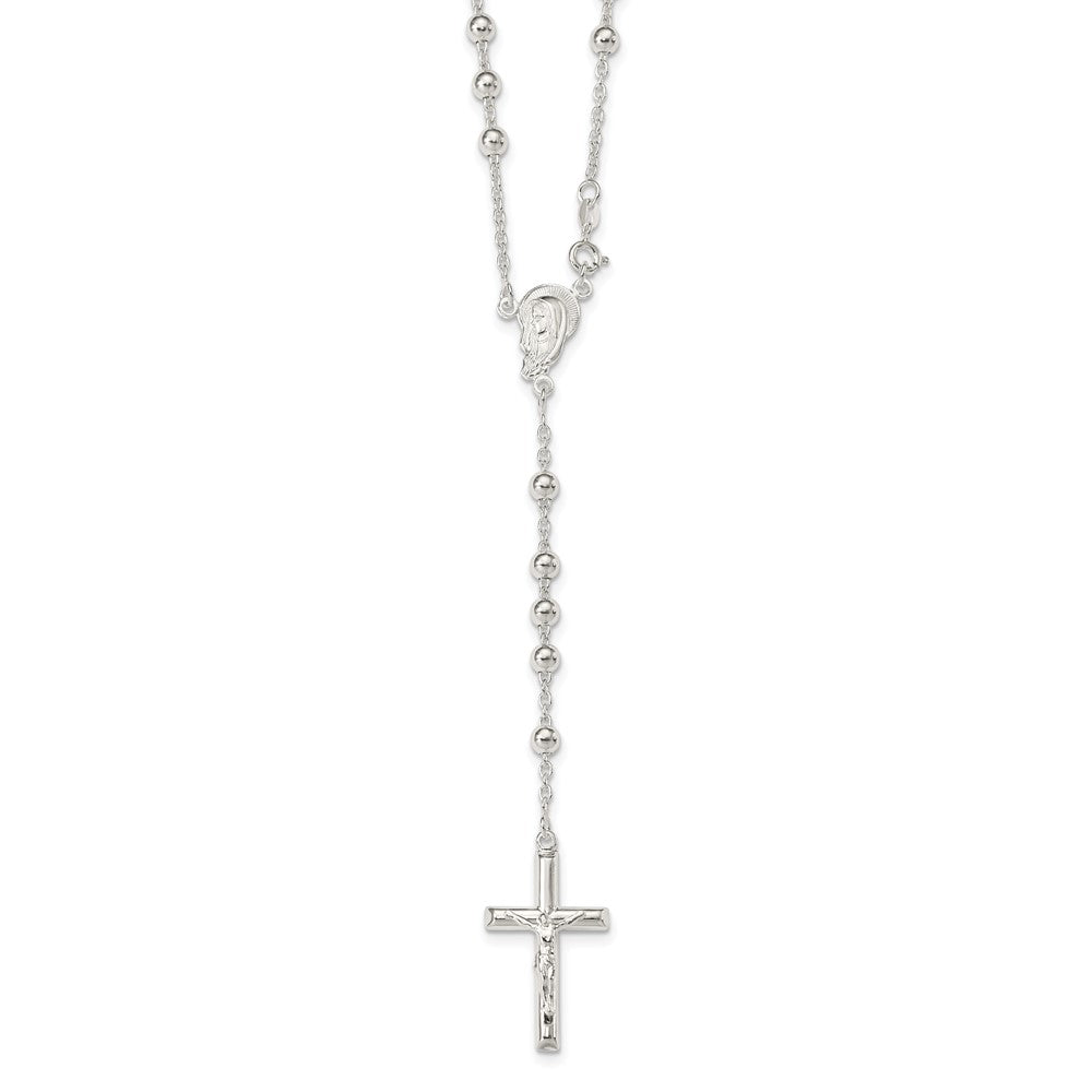 Sterling Silver Polished Beaded Rosary 30 inch Necklace QH2390-30