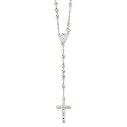 Sterling Silver Polished Beaded Rosary 30 inch Necklace QH2390-30