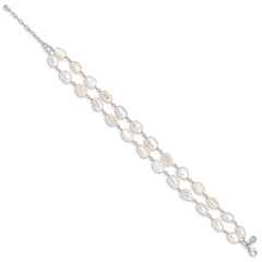 Sterling Silver 2-Strand White Baroque FW Cultured Pearl 8.5in Bracelet QH2459-8.5