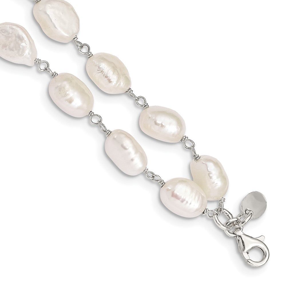Sterling Silver 2-Strand White Baroque FW Cultured Pearl 8.5in Bracelet QH2459-8.5