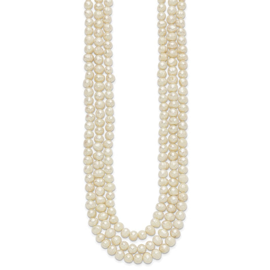 Sterling Silver Triple Strand White FW Cultured Pearl Necklace QH2469-19