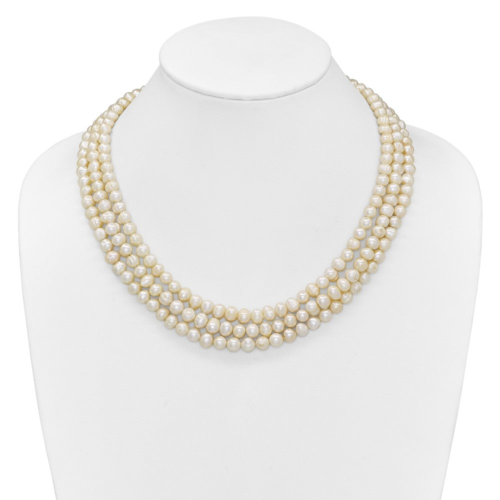 Sterling Silver Triple Strand White FW Cultured Pearl Necklace QH2469-19