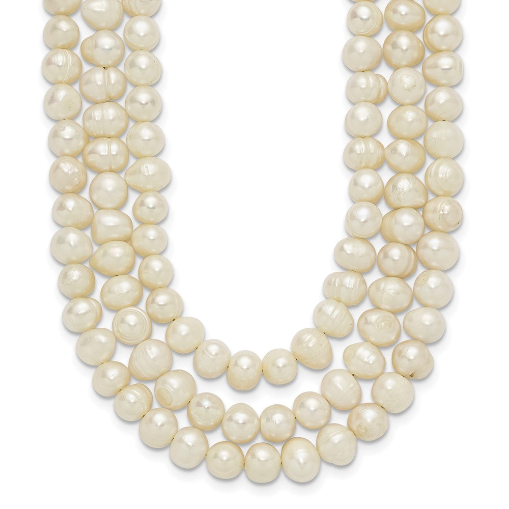 Sterling Silver Triple Strand White FW Cultured Pearl Necklace QH2469-19