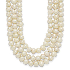 Sterling Silver Triple Strand White FW Cultured Pearl Necklace QH2469-19