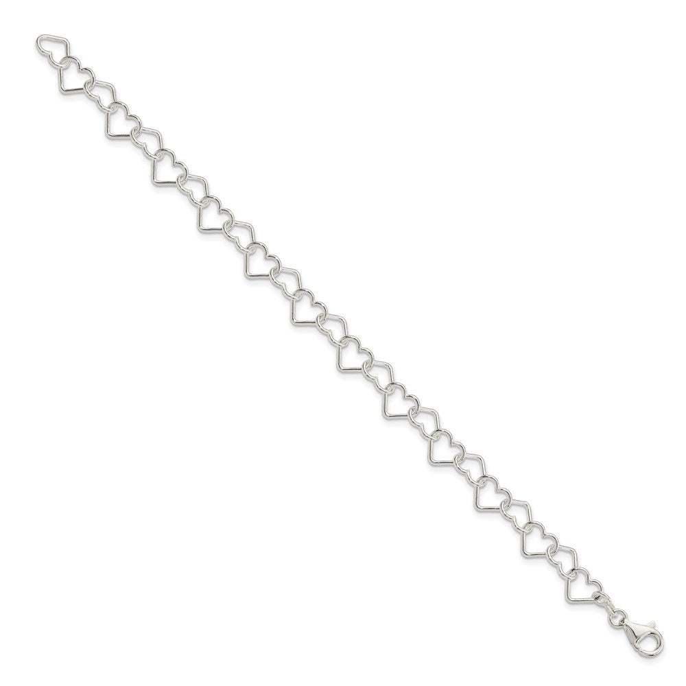Sterling Silver 7.5inch Polished Fancy Heart Link Bracelet QH278-7.5