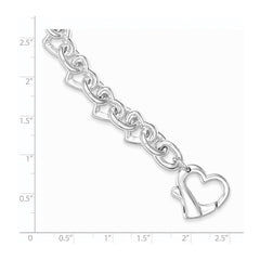 Sterling Silver 7.5inch Polished Fancy Heart Link Bracelet QH287-7.5