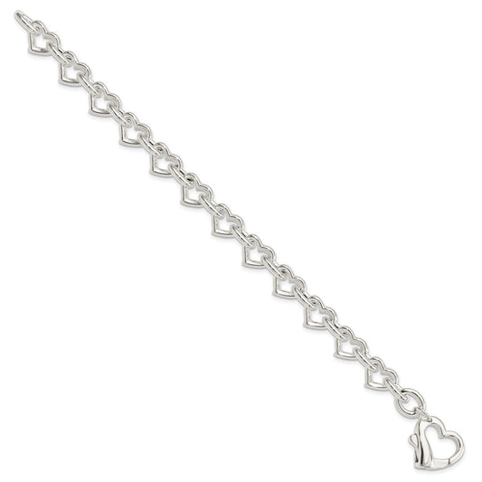 Sterling Silver 7.5inch Polished Fancy Heart Link Bracelet QH287-7.5