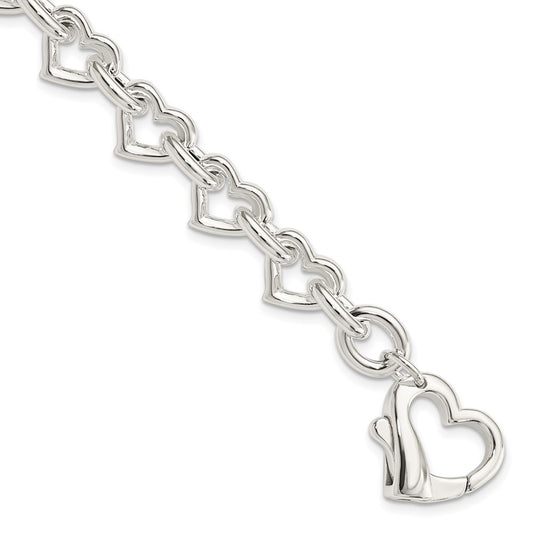 Sterling Silver 7.5inch Polished Fancy Heart Link Bracelet QH287-7.5