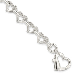 Sterling Silver 7.5inch Polished Fancy Heart Link Bracelet QH287-7.5