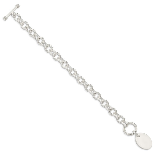 Sterling Silver Engraveable Oval Disc on Fancy Link Bracelet QH302-7.5