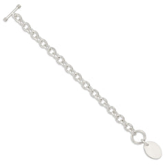 Sterling Silver Engraveable Oval Disc on Fancy Link Bracelet QH302-7.5