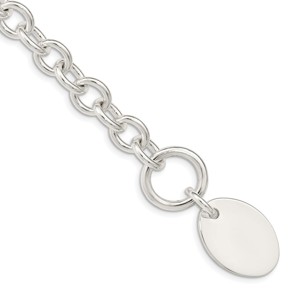 Sterling Silver Engraveable Oval Disc on Fancy Link Bracelet QH302-7.5