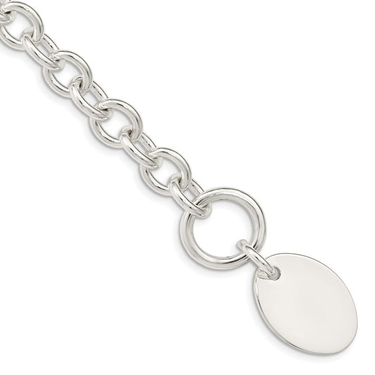 Sterling Silver Engraveable Oval Disc on Fancy Link Bracelet QH302-7.5