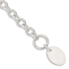 Sterling Silver Engraveable Oval Disc on Fancy Link Bracelet QH302-7.5