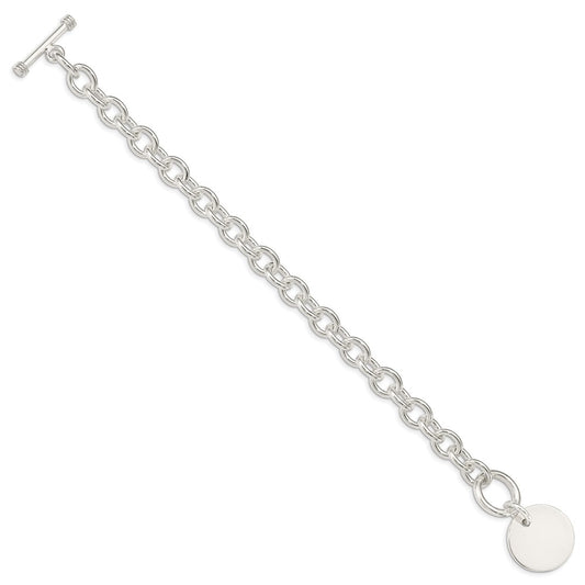 Sterling Silver Engraveable Circular Disc on Fancy Link Bracelet QH303-7.5