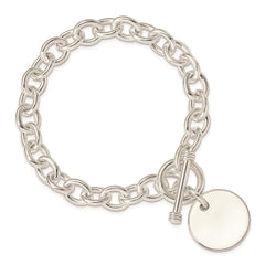 Sterling Silver Engraveable Circular Disc on Fancy Link Bracelet QH303-7.5