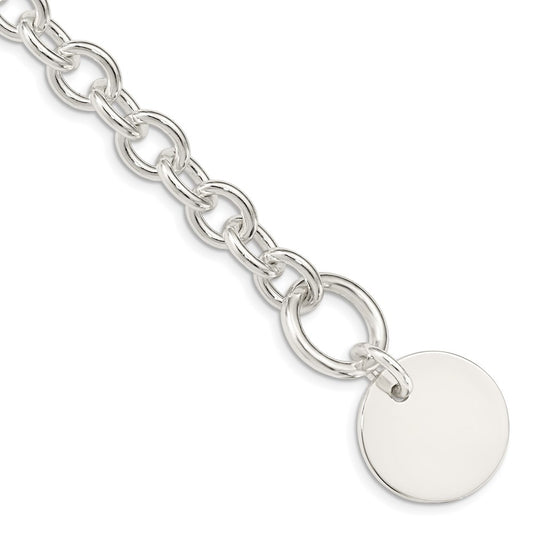 Sterling Silver Engraveable Circular Disc on Fancy Link Bracelet QH303-7.5