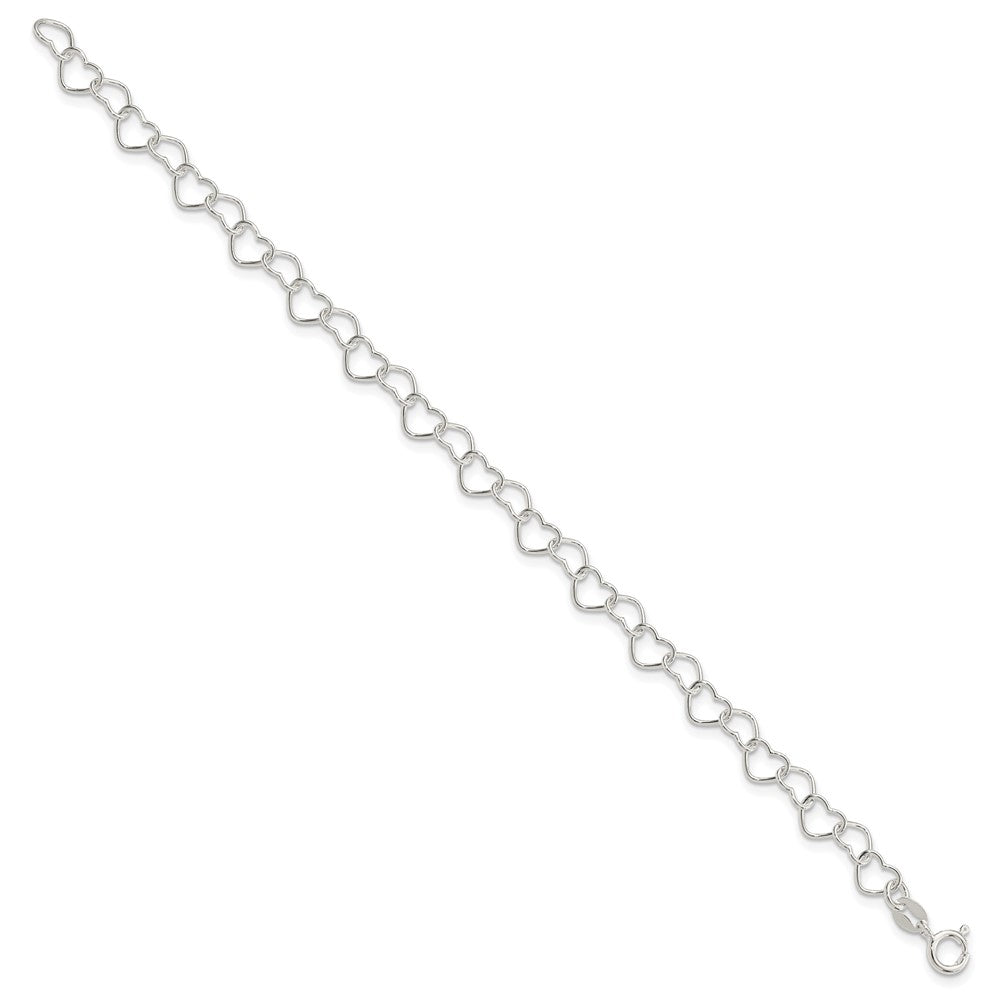 Sterling Silver 7inch Polished Fancy Heart Link Bracelet QH320-7