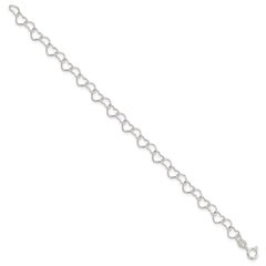 Sterling Silver 7inch Polished Fancy Heart Link Bracelet QH320-7