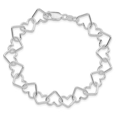 Sterling Silver Rhodium-plated 8inch Polished Fancy Large Heart Link Bracel QH321R-8