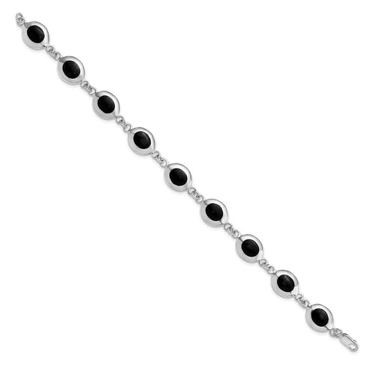 Sterling Silver Rhodium-plated Fancy Polished Onyx Bracelet QH386-7