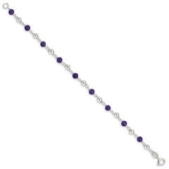 Sterling Silver 7inch Polished Amethyst Beaded Bracelet QH419-7