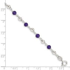 Sterling Silver 7inch Polished Amethyst Beaded Bracelet QH419-7