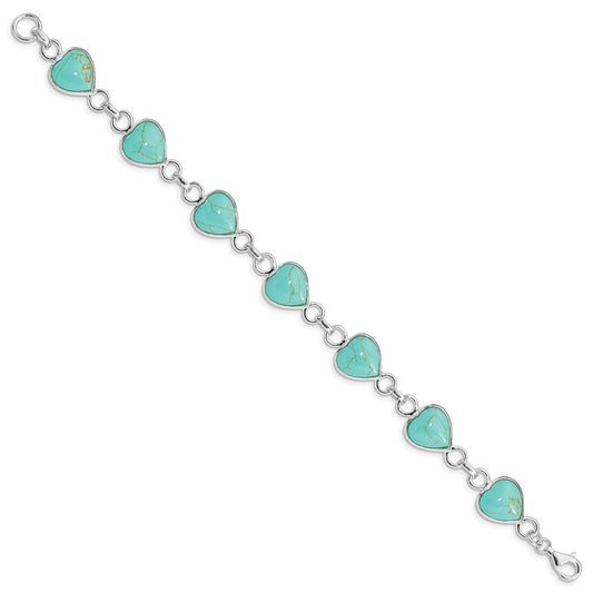 Sterling Silver Rhodium-plated Heart-shaped Turquoise Bracelet QH431-7
