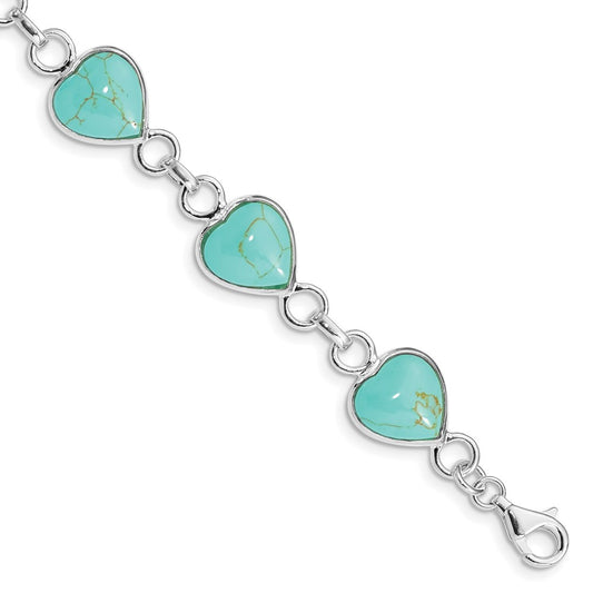 Sterling Silver Rhodium-plated Heart-shaped Turquoise Bracelet QH431-7