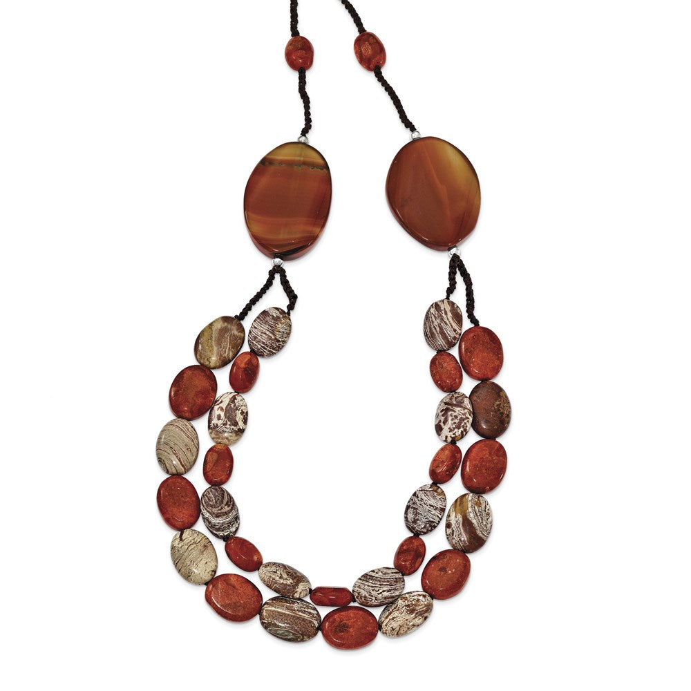 Sterling Silver Carnelian/Reconstituted Coral/Red Zebra Jasper Necklace QH4552-26