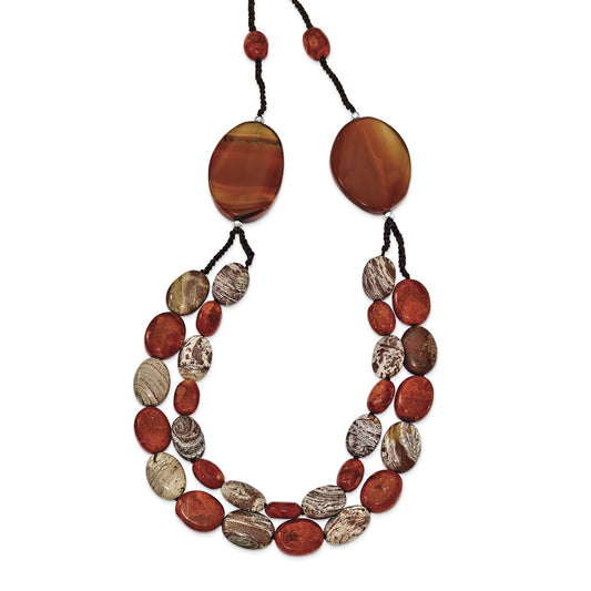 Sterling Silver Carnelian/Reconstituted Coral/Red Zebra Jasper Necklace QH4552-26