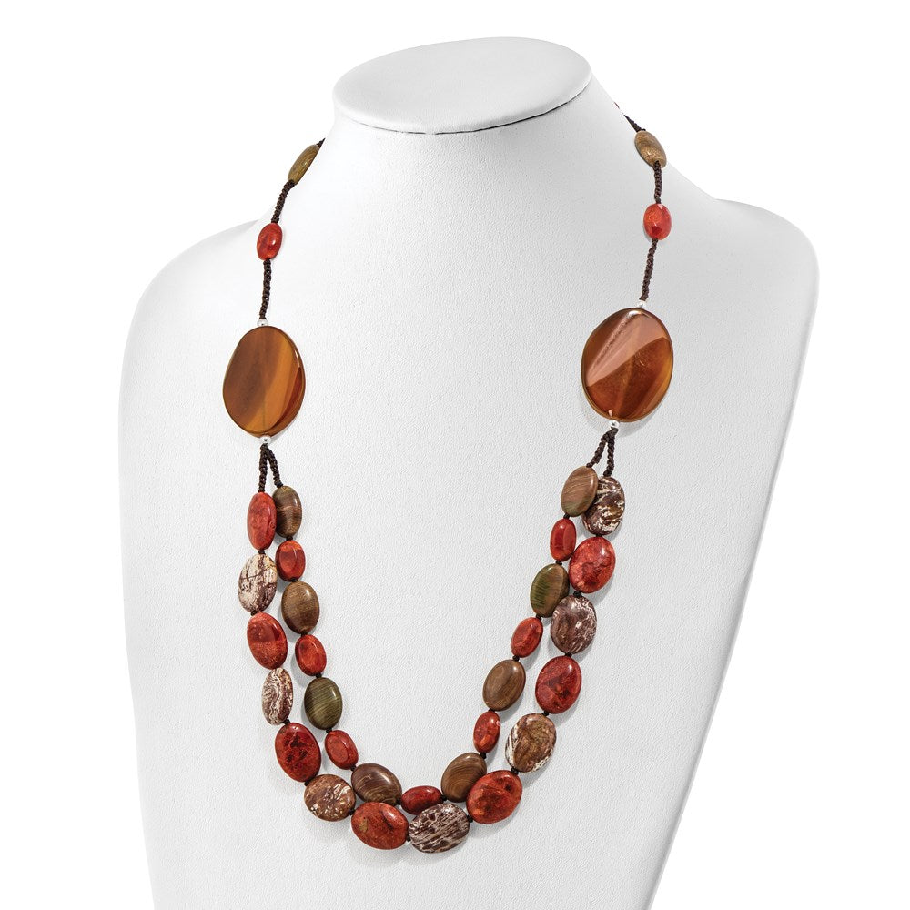 Sterling Silver Carnelian/Reconstituted Coral/Red Zebra Jasper Necklace QH4552-26
