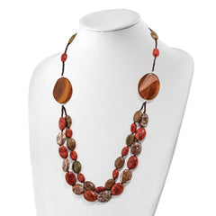 Sterling Silver Carnelian/Reconstituted Coral/Red Zebra Jasper Necklace QH4552-26