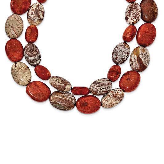 Sterling Silver Carnelian/Reconstituted Coral/Red Zebra Jasper Necklace QH4552-26