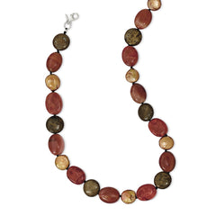 Sterling Silver Tiger Eyes/Carnelian/Reconst. Coral/FW Cult. Pearl Necklace QH4554-18