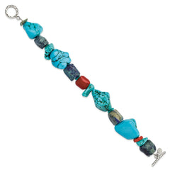 Sterling Silver Red Coral/Howlite/Lapis/Turquoise Bracelet QH4565-8