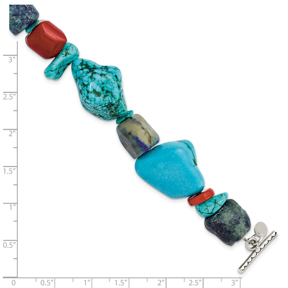 Sterling Silver Red Coral/Howlite/Lapis/Turquoise Bracelet QH4565-8