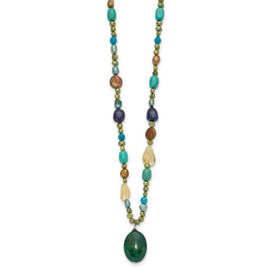 Sterling Silver Citrine/Lapis/Agate/Howlite/Jade/Chrysocolla/Necklace QH4580-28