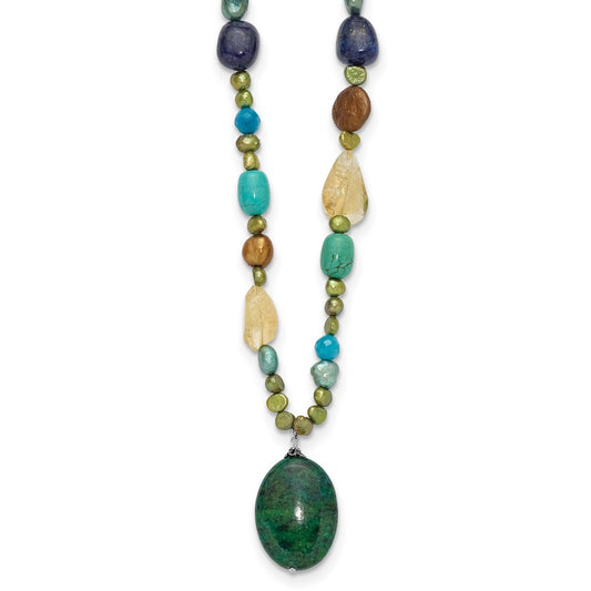 Sterling Silver Citrine/Lapis/Agate/Howlite/Jade/Chrysocolla/Necklace QH4580-28
